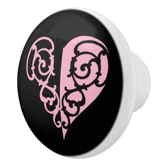 Bold Pink en Black Filigree Heart Keramische Knop (Rechts)