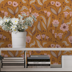 Bold Pink en Goldenrod Retro Floral Behang