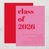 Bold Pink en Red Class of 2025 Afstudeerfeest Kaart (Voorkant / Achterkant)