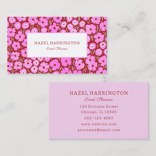 Bold Pink Floral Visitekaartje Event Planner (Voorkant / Achterkant)