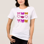 Bold Pink Glam Bows & Glitter Lips Esthetisch Tri-Blend Shirt (Voorkant)