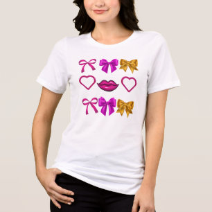 Bold Pink Glam Bows & Glitter Lips Esthetisch Tri-Blend Shirt