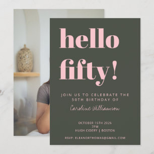 Bold Pink Green Modern 50th Birthday foto Kaart