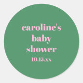 Bold Pink Green Modern Fun Custom Baby Shower Ronde Sticker (Voorkant)