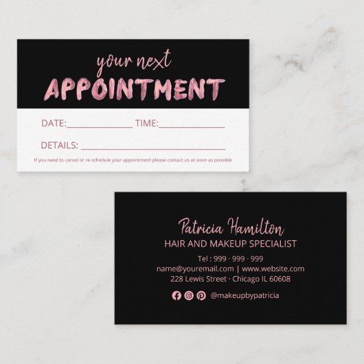 Bold Pink Hand Lettered Appointment Card Visitekaartje (Voorkant / Achterkant)