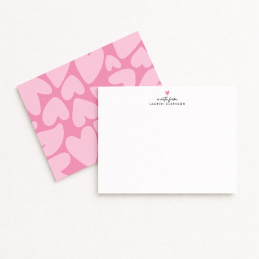 Bold Pink Hearts Note Card Kaart