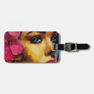 Bold Pink Hibiscus en vrouw Abstract Portret Bagagelabel
