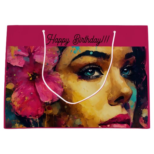 Bold Pink Hibiscus en vrouw Abstract Portret Groot Cadeauzakje (Voorkant)