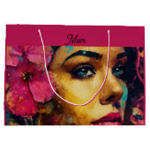Bold Pink Hibiscus en vrouw Abstract Portret Groot Cadeauzakje (Achterkant)