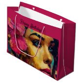 Bold Pink Hibiscus en vrouw Abstract Portret Groot Cadeauzakje (Voorkant Gekanteld)
