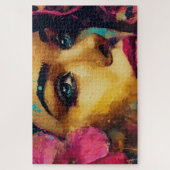 Bold Pink Hibiscus en vrouw Abstract Portret Legpuzzel (Verticaal)