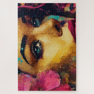 Bold Pink Hibiscus en vrouw Abstract Portret Legpuzzel