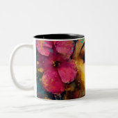 Bold Pink Hibiscus en vrouw Abstract Portret Tweekleurige Koffiemok (Links)