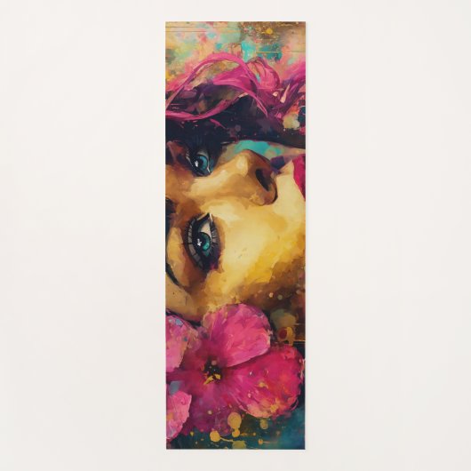 Bold Pink Hibiscus en vrouw Abstract Portret Yogamat (Voorkant)