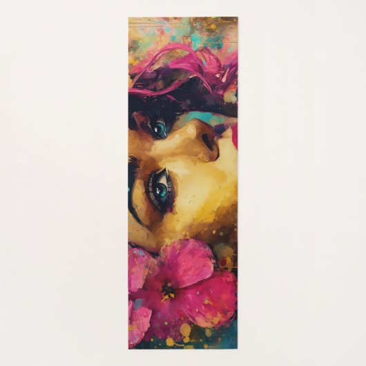 Bold Pink Hibiscus en vrouw Abstract Portret Yogamat (Achterkant)