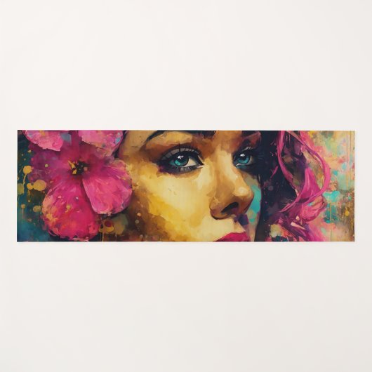 Bold Pink Hibiscus en vrouw Abstract Portret Yogamat (Voorkant (horizontaal))