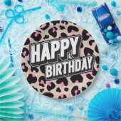 Bold Pink Leopard Happy Birthday Paper Bord (Feest)