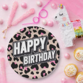 Bold Pink Leopard Happy Birthday Paper Bord (Feest)