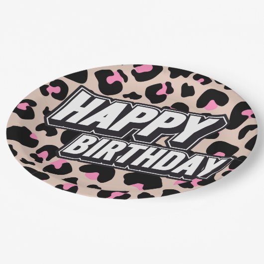 Bold Pink Leopard Happy Birthday Paper Bord (Gekanteld)