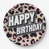 Bold Pink Leopard Happy Birthday Paper Bord (Voorkant)
