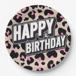 Bold Pink Leopard Happy Birthday Paper Bord