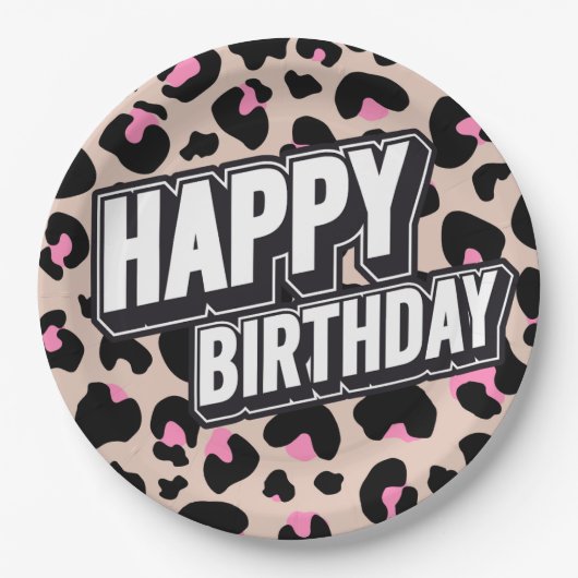 Bold Pink Leopard Happy Birthday Paper Bord (Voorkant)