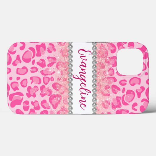 Bold Pink Leopard Print, Diamonds & Glitter Case-Mate iPhone Case (Achterkant (horizontaal))