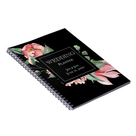 Bold Pink Magnolia op Black Wedding Planner Notitieboek (Rechterzijde)