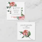 Bold Pink Magnolia Wedding Website RSVP Vierkante Visitekaartje (Voorkant / Achterkant)