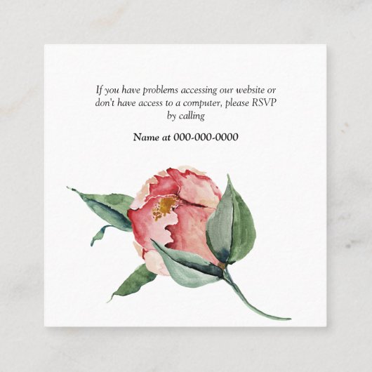 Bold Pink Magnolia Wedding Website RSVP Vierkante Visitekaartje (Achterkant)