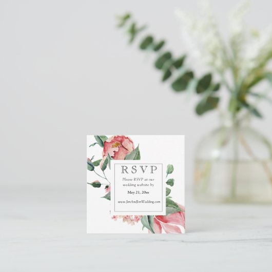 Bold Pink Magnolia Wedding Website RSVP Vierkante Visitekaartje (Staand voorkant)