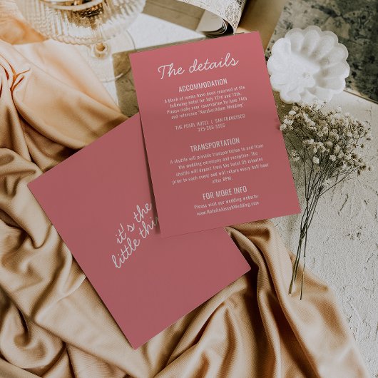 Bold Pink Modern Whimsical Wedding Details Informatiekaartje
