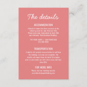 Bold Pink Modern Whimsical Wedding Details Informatiekaartje (Voorkant)