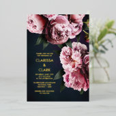 Bold Pink Moody Peony Flower Chic Wedding Folie Uitnodiging (Staand Voorkant)