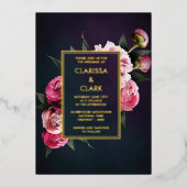 Bold Pink Moody Peony Flower Chic Wedding Folie Uitnodiging (Voorkant)