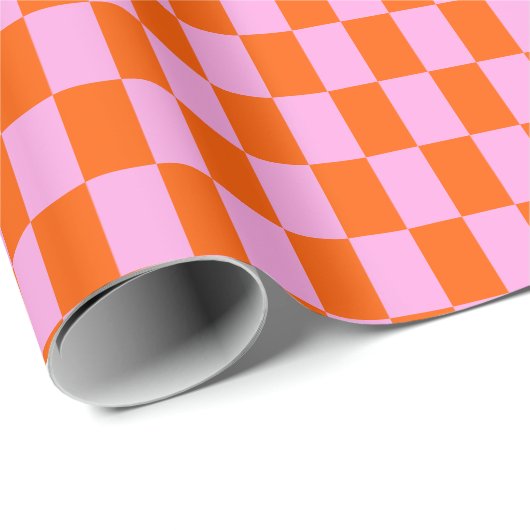 Bold Pink Orange Modern Geometric Check Pattern Cadeaupapier (Rol Hoek)
