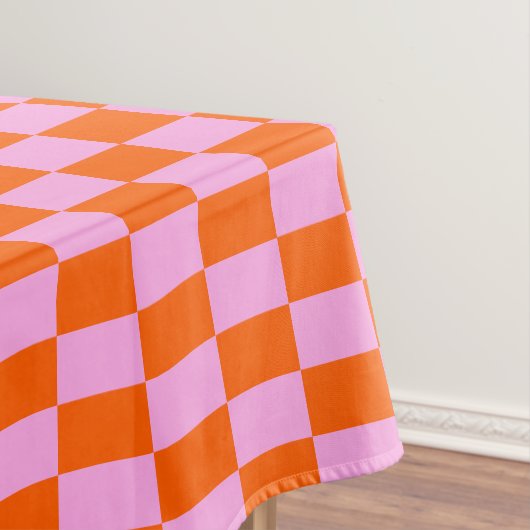 Bold Pink Orange Modern Geometric Check Pattern Tafelkleed (Voorbeeld)