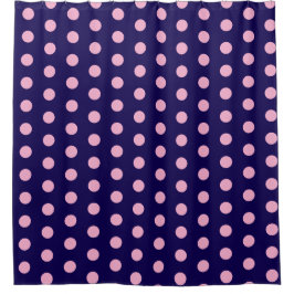 Bold Pink Polka Dots op Navy Blue Douchegordijn