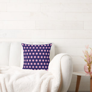 Bold Pink Polka Dots op Navy Blue Kussen