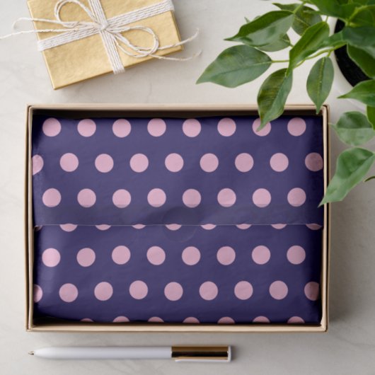 Bold Pink Polka Dots op Navy Blue Tissuepapier (Geschenk)