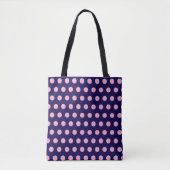 Bold Pink Polka Dots op Navy Blue Tote Bag (Voorkant)