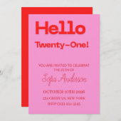 Bold Pink Red 21st Birthday Invite Kaart (Voorkant / Achterkant)