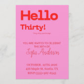 Bold Pink Red 30th Birthday Invite Kaart (Voorkant)