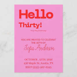 Bold Pink Red 30th Birthday Invite Kaart