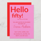 Bold Pink Red 50th Birthday Invite Kaart (Voorkant / Achterkant)