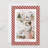 Bold Pink & Red Gingham Plaid 3 Photo Christmas Feestdagenkaart (Voorkant)