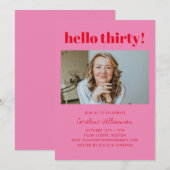 Bold Pink Red Modern 30th Photo Birthday Party Kaart (Voorkant / Achterkant)
