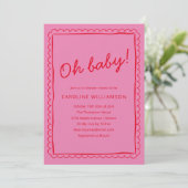 Bold Pink Red Modern Whimsical Border Baby Shower Kaart (Staand voorkant)