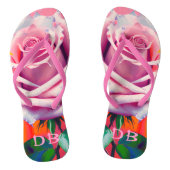 Bold Pink Rose Bohemian Artsy Floral Monogramed Teenslippers (Voetbed)