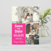 Bold Pink Typografie Foto Collage Save the Date (Staand voorkant)